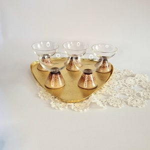 Vintage Shot Glass Set of Five with Retro Tray Mid-Century Small Tumblers Vintage Retro Shot Glasses Vintage Modernist Shot Glasses