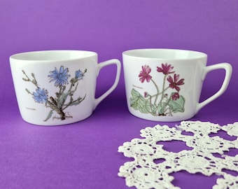 Vintage Alföldi Niepasujące Kwiatowe Kubki Retro Kubki Vintage Niebieski Kwiatowy Kubek Vintage Kwiatowe Kubki do Kawy Vintage Kwiatowy Duży Kubek Cappuccino
