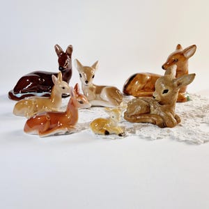 Vintage Fawn Figurines Retro Mini Hollóháza Porcelain Vintage Deer Figurines Mid-Century Baby Deer Bambi Small Statue Handmade Ceramic Fawn