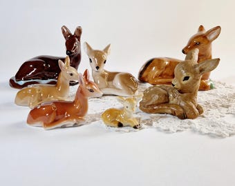 Vintage Fawn Figurines Retro Mini Hollóháza Porcelain Vintage Deer Figurines Mid-Century Baby Deer Bambi Small Statue Handmade Ceramic Fawn