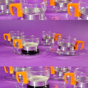 Vintage Glass Coffee Cup Set with Saucers Mid-Century Cups Retro Orange Cups Vintage Retro Glass Espresso Cups Vintage Orange Whimsy Cups