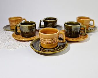 Rare Retro Gránit Cup Set for Six with Saucers Vintage Espresso Shot Cup Set Vintage Mismatched Coffee Cups Ceramic Espresso Shot Glasses