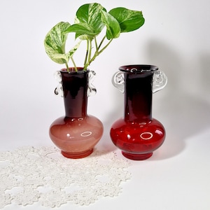 Vintage Czech Glass Vases Retro Mouth Blown and Handmade Vases Vintage Red Glass Vases Mid-Century Style Vintage Tarnowiec Glass Vase