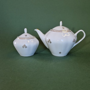 Vintage Porcelain Pot with Sugar Bowl Retro Fine China with Gilded Star Motives Antique Style Vintage Porcelain Tea Set Coffee Set