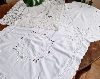 テーブルクロス 白 刺繍 お花 ヴィンテージ テーブルクロス 白 刺繍