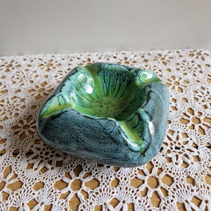 Vintage Handmade Ceramic Ashtray Mid-Century Dripped Glazed Tray Vintage Contemporary Blue Tray Vintage Ceramic Blue Trinket Holder