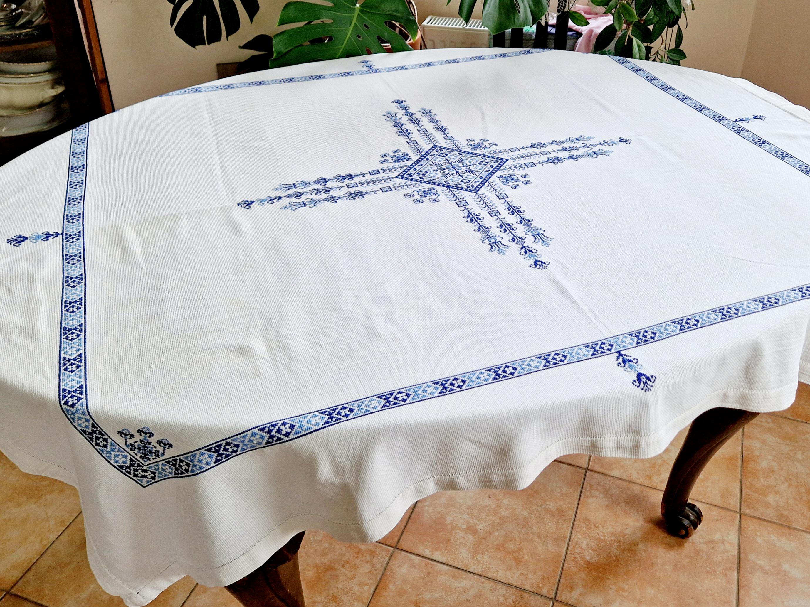 ヴィンテージ手刺繍テーブルクロス レトロフォークテーブルリネン