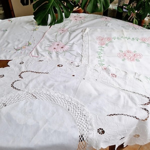 Vintage Rose Hand Embroidered Tablecloth Retro Folk Table Linen Vintage Floral Embroidered Tablecloth Vintage Hand Embroidered Table Cover