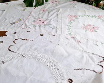 ヴィンテージ ハンドクロッシェ ホワイト テーブルクロス - 長方形