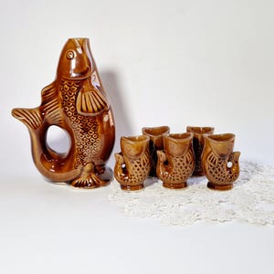 Kyiv Vintage Ceramic Fish Shot Glass Set with Retro Fish Shape Pitcher Mid-Century Vintage Fish Shape Shot Glasses Vintage Fish Shot Glasses