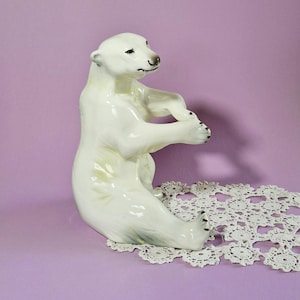 Vintage Ceramic Polar Bear Figurine Mid-Century Hungarian Gránit Factory Sculpture Vintage Polar Bear Statue Vintage White Bear Figurine