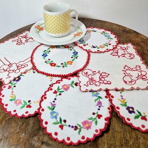 Vintage Handmade Embroidered Doily Retro Handmade Embroidered Doilies Vintage Embroidered Folk Decor Doily Vintage Mini Embroidered Doily