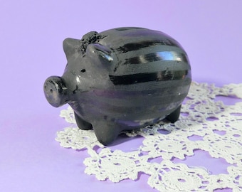 Vintage Handmade Ceramic Piggy Bank Retro Pig Coin Box Mid-Century Pig Coin Bank Vintage Black Ceramic Piggy Bank Vintage Pig Money Bank