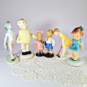 Vintage Porcelain Girl Figurines Mid-Century Hand Painted Statues Retro Girl Decor Vintage Mini Girl Figurines Vintage Girl Knick Knacks
