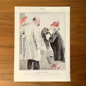 La dama y el gato: impresión original de revista publicada en 1928, ilustrada por Bert Thomas