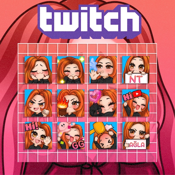 12 PCS|| Twitch, Discord, Youtube 12 emote designs with orange hair
