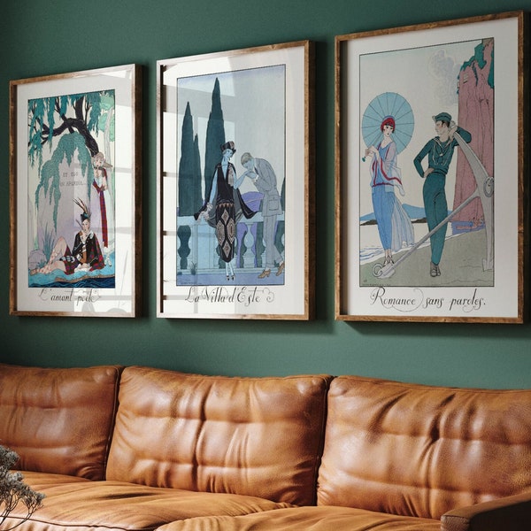 Vintage Fashion French Poster Gallery Wall Set of 3 Luxury Graphic Wall Art Nouveau print, Hypebeast decor Wall Art