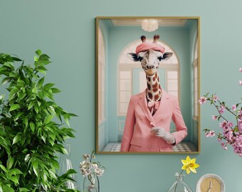 Cute Giraffe Printable Wall Art | Giraffe Photo | Giraffe Art | Giraffe Portrait | Bathroom Art Print | AI print