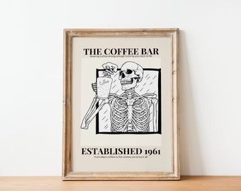 Coffee wall art | coffee bar print | halloween coffee bar decor | skeleton print | coffee poster | coffee printable | digital download