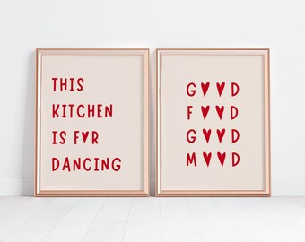 Aesthetic Kitchen Decor Cute Dance Art Red Kitchen Wall Art Print Minimalist Heart Print Trendy Kitchen Poster Digital Download