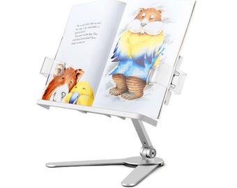 Free Standing Adjustable Book Stand with Page Clips Cookbook Recipe Stand