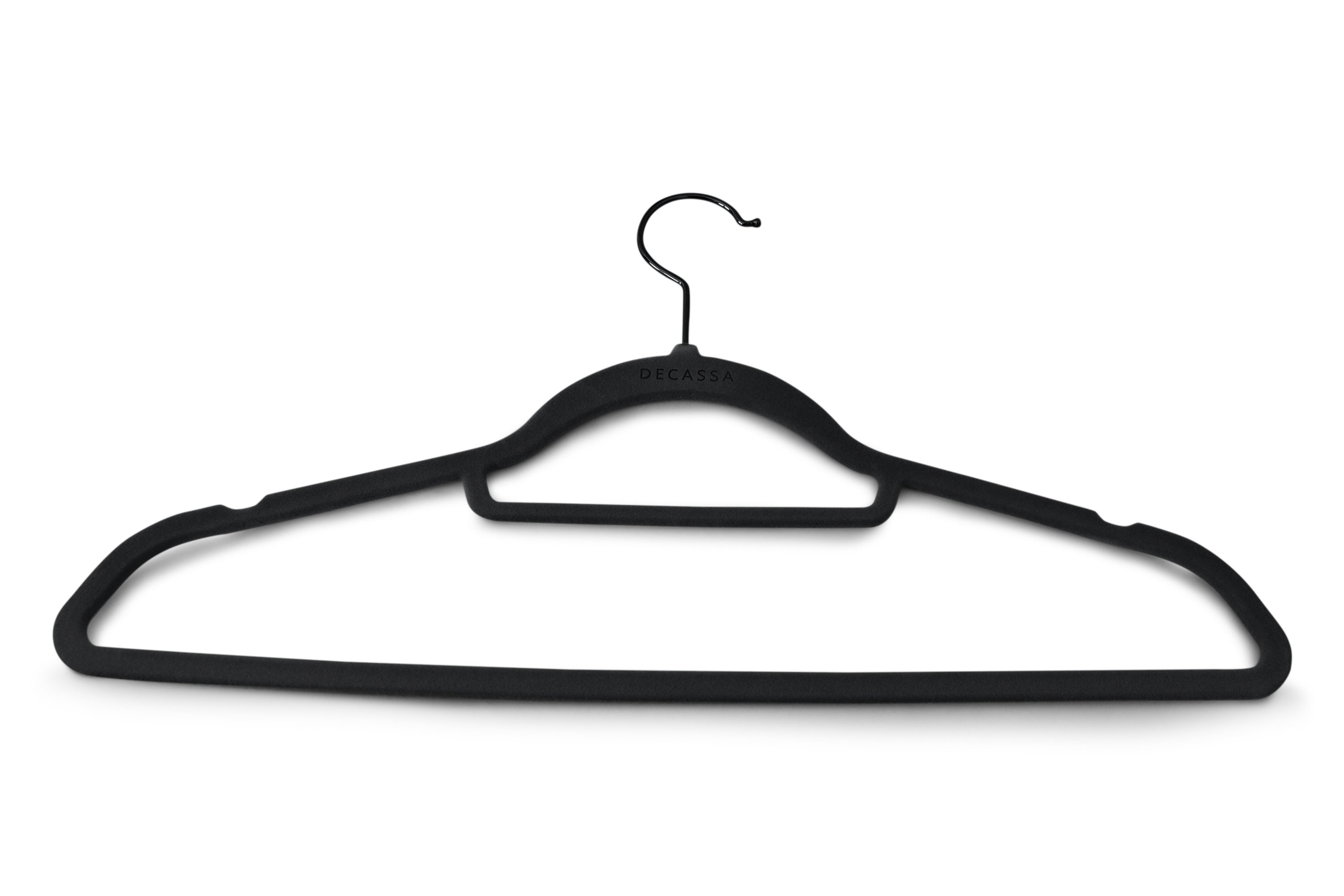 Velvet Hangers Non Slip Flocked Black x 30 Heavy Duty With Trouser & Tie Bar