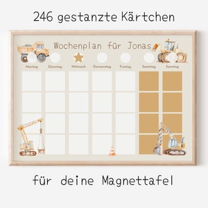 Magnetboard Wochenplan Baustelle personalisiert für Kinder, 246 Routine Karten, Magnete, Montessori Routineplan von Familie Nordstern Bild 1