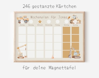 Magnetboard Wochenplan "Baustelle" personalisiert für Kinder, 246 Routine Karten, Magnete, Montessori Routineplan von Familie Nordstern