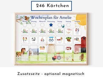 Wochenplan "Bauernhof" mit Name personalisiert, 246 Routine Karten, magnetisch, Routineplan für Kinder von Familie Nordstern