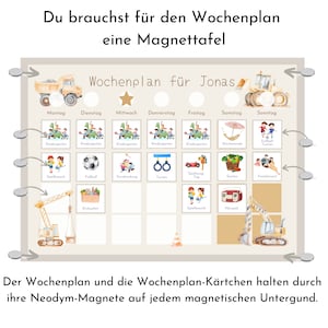 Magnetboard Wochenplan Baustelle personalisiert für Kinder, 246 Routine Karten, Magnete, Montessori Routineplan von Familie Nordstern Bild 3