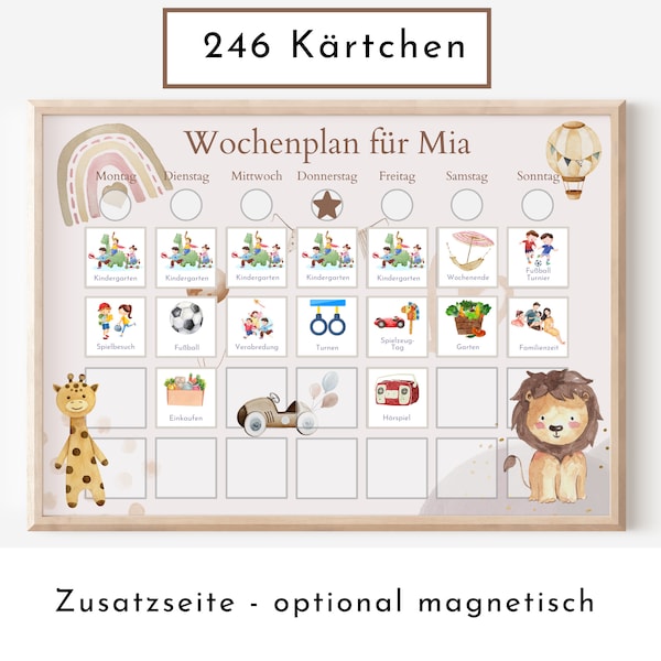 Personalized weekly planner "Boho" with 246 routine cards for children, laminated, magnetic, Montessori routine plan from the Nordstern family