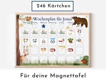 Magnetboard Wochenplan "Bär und Reh" für Kinder und Teenager, 246 Routine Karten, 40-80 Magneten, Montessori Routineplan, Familie Nordstern