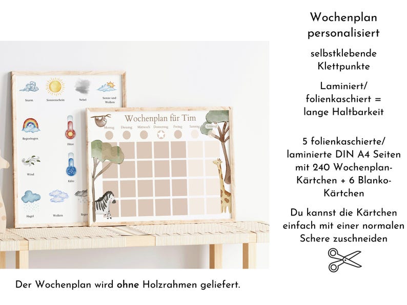 Personalized "Boho Jungle" weekly planner with name, 360 routine cards, laminated with Velcro, Montessori routine plan for children, Nordstern family image 10