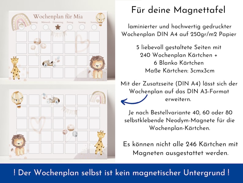 Magnetboard Wochenplan Boho personalisiert für Kinder, 246 Routine Karten, Neodym-Magnete, Montessori Routineplan von Familie Nordstern Bild 2