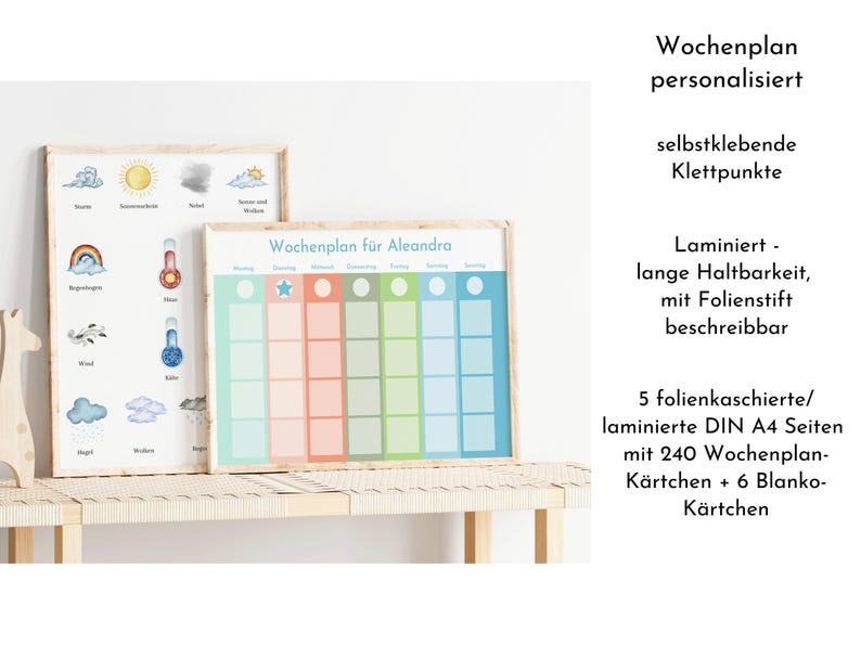Planificador semanal personalizado "Acuarela", para niños y adolescentes, 360 tarjetas de rutinas, puntos de velcro, planificador de rutinas Montessori de la familia Nordstern. imagen 10