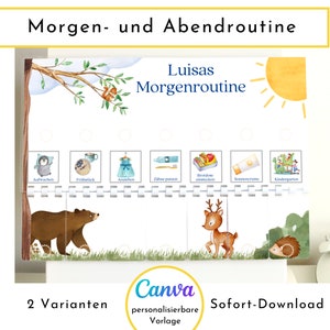 Personalized morning routine and evening routine "Bear and deer", instant download, 60 routine cards, Montessori routine plan from the Nordstern family