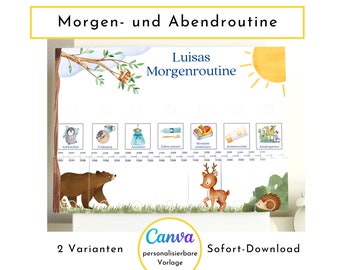 Personalisierte Morgenroutine u. Abendroutine "Bär und Reh", Sofort-Download, 60 Routinekarten, Montessori Routineplan von Familie Nordstern
