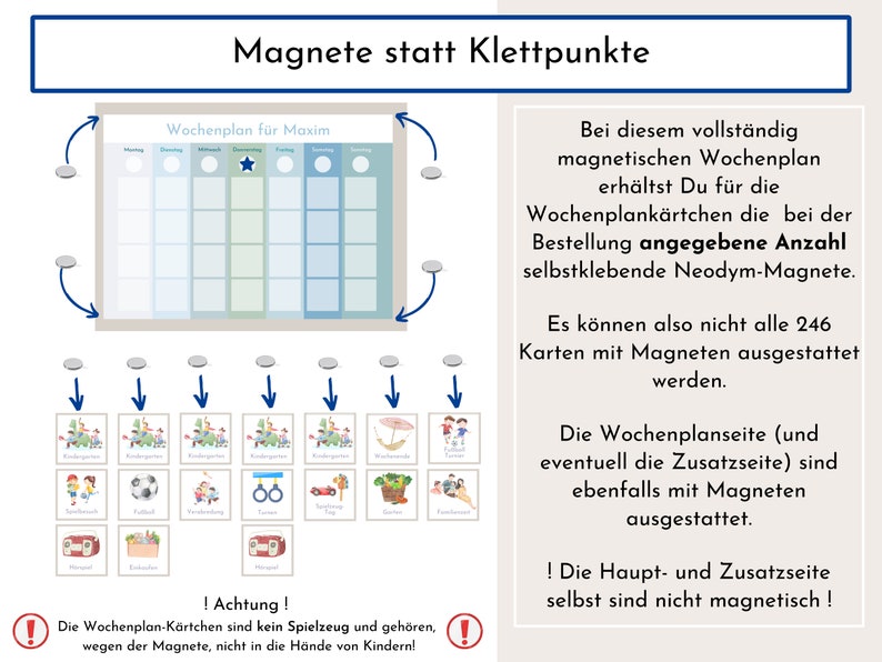 Magnetboard Wochenplan für Kinder und Teenager, Tagesplan mit 246 Routine Karten, Neodym-Magnete, Routineplan Meerestiere Bild 7