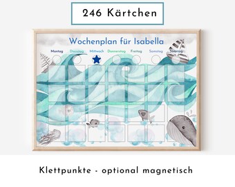 Personalisierter Wochenplan "Auf dem Meer" für Kinder mit 246 Routine Karten, laminiert magnetisch, Montessori Routineplan Familie Nordstern