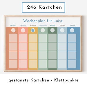 Wochenplan "Himmel und Erde" mit Name personalisiert, 246 Routine Karten, laminiert magnetisch, Routineplan für Kinder und Jugendliche