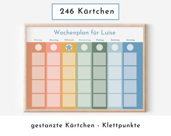 Wochenplan "Himmel und Erde" mit Name personalisiert, 246 Routine Karten, laminiert magnetisch, Routineplan für Kinder und Jugendliche