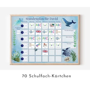 Stundenplan "Meerestiere" personalisiert, 70 Schulfach-Kärtchen für die Grundschule, wiederverwendbar, magnetisch, Geschenkidee Einschulung