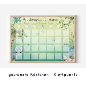 Personalisierter Wochenplan "Dinos" für Kinder, 246 Routinekarten, Montessori Routineplan mit laminierten Bildkarten für die Wochenplanung