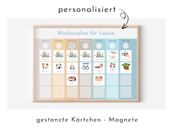 Personalisierter Wochenplan für Kinder und Teenager, 246 Wochenplan Karten, laminiert magnetisch, Klett, Geburtstag Geschenk Farben "Beach"