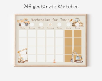 Weekly plan "Construction site" personalized with name, 246 routine cards, laminated, magnetic, Montessori routine plan with picture cards for children