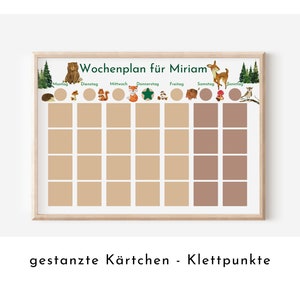 Wochenplan "Wald und Wiese" mit Name personalisiert, 246 Routine Karten, laminiert magnetisch Klett, Routineplan für Kinder und Jugendliche