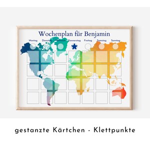 Personalisierter Kinder Wochenplan "Weltkarte" mit 246 Routine Karten, Montessori Routineplan für einen entspannten Tagesablauf