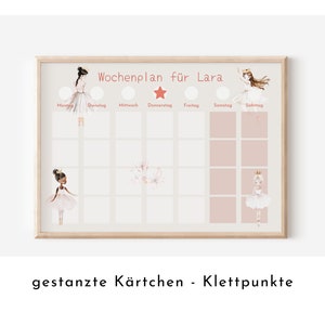 Wochenplan "Ballerina" personalisiert für Kinder, Routineplan mit 246 Routine Karten, Montessori Wochenroutine, Wochenüberblick für Mädchen