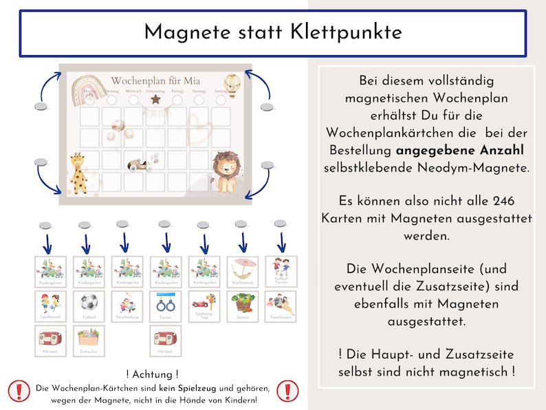 Magnetboard Wochenplan Boho personalisiert für Kinder, 246 Routine Karten, Neodym-Magnete, Montessori Routineplan von Familie Nordstern Bild 7