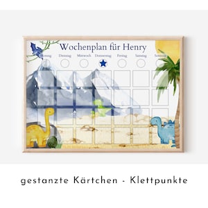 Personalisierter Wochenplan "Dinos und Berge", 246 Routine Karten, Klett laminiert magnetisch, Montessori Routineplan von Familie Nordstern
